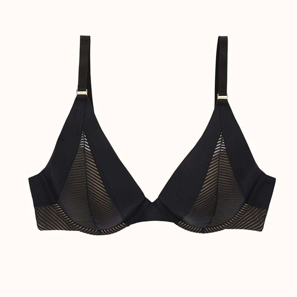 NEW ThirdLove Shadow Stripe Uplift Plunge Bra in Black